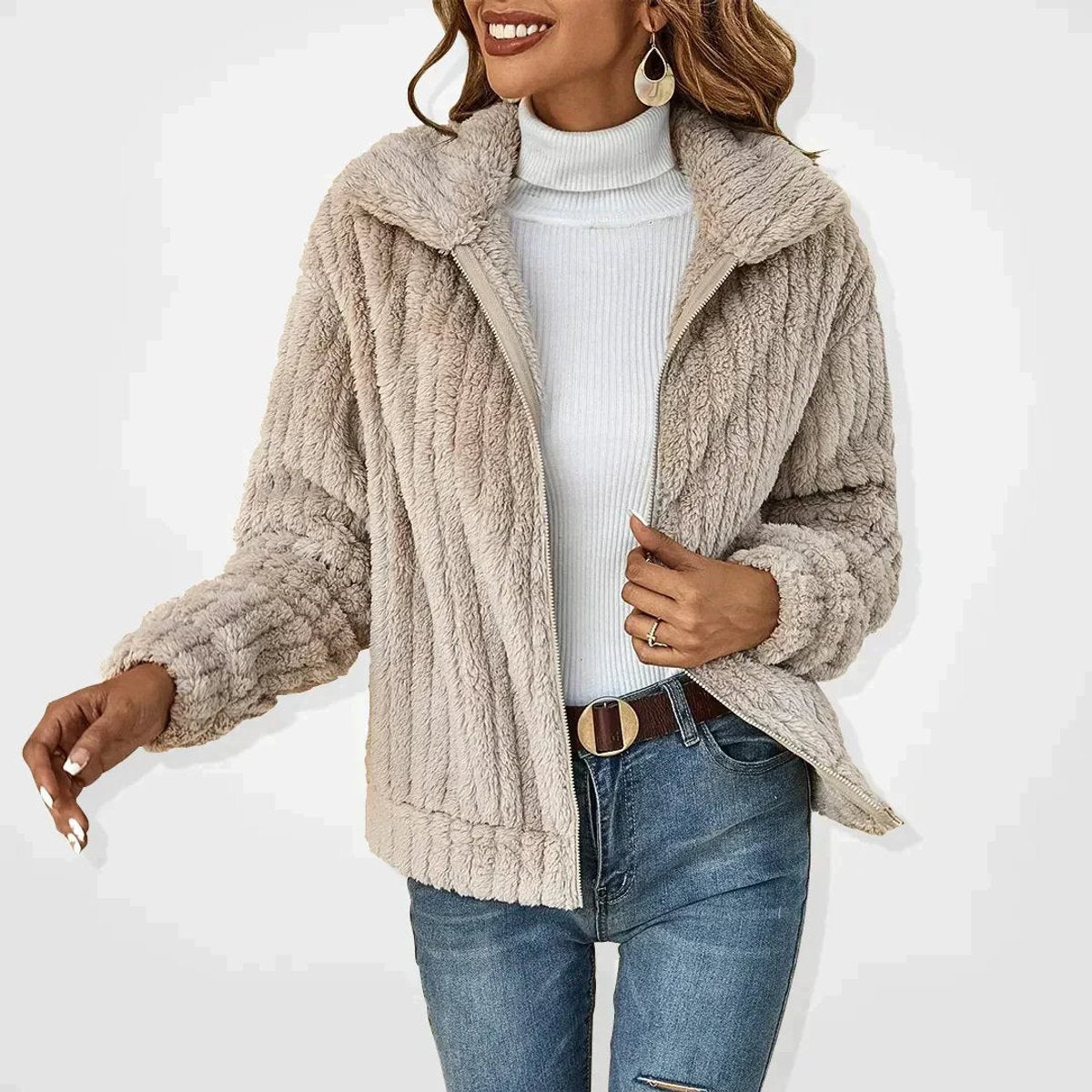 Women's Cozy Zip-Front Fleece Jacket for Fall