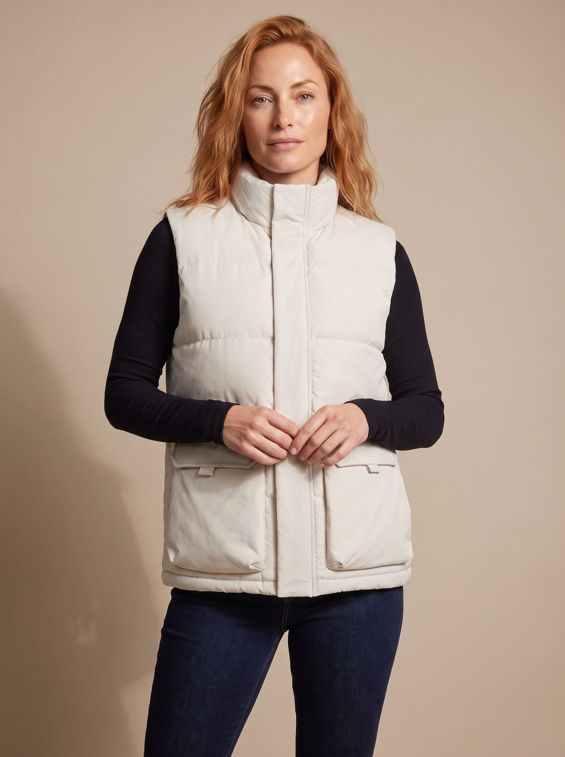 Women's Quilted Mock Neck Puffer Gilet with Pockets