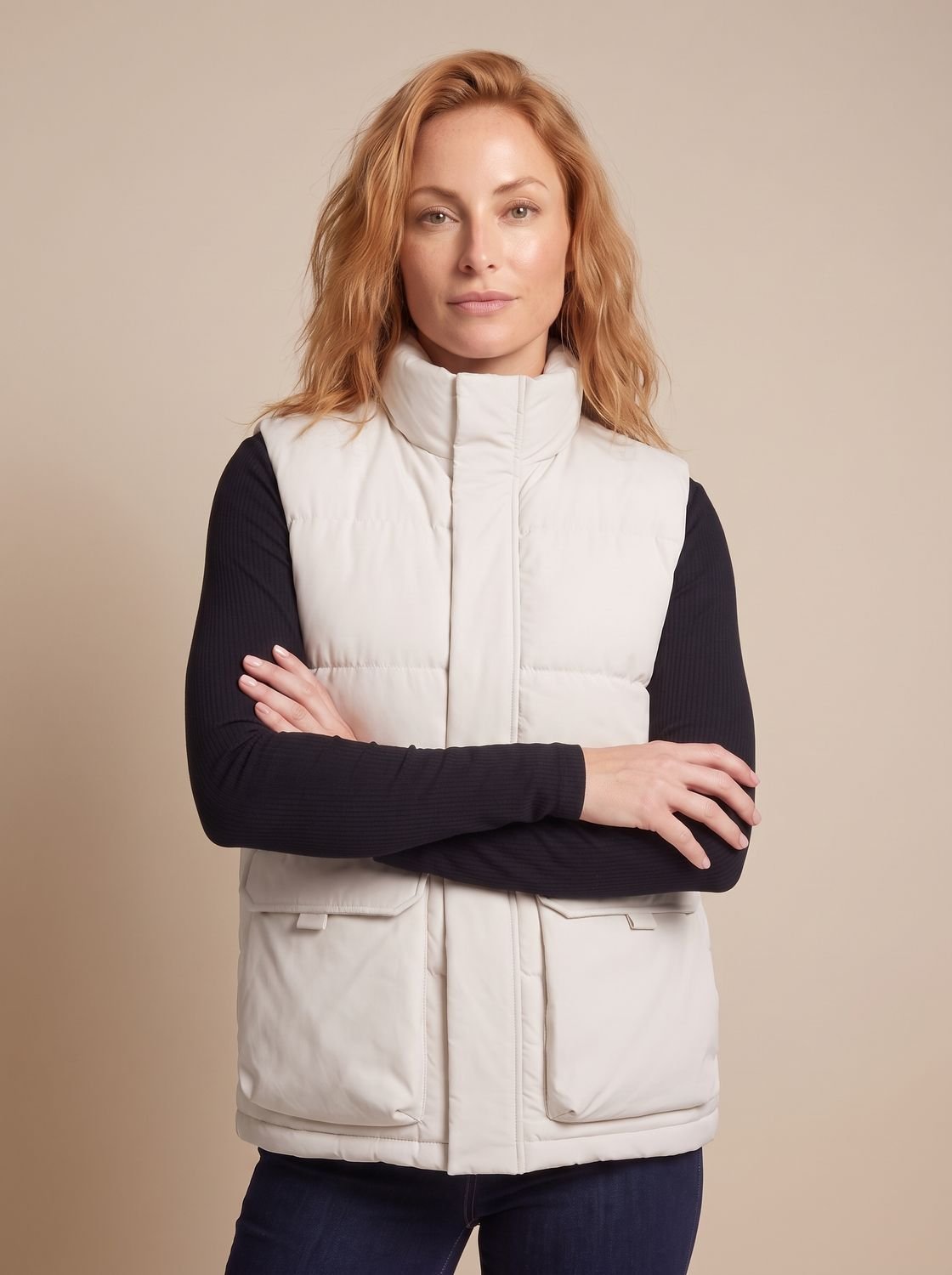 Women's Quilted Mock Neck Puffer Gilet with Pockets