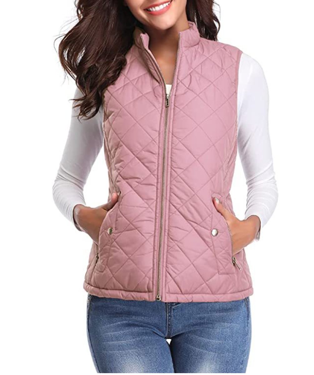 Women's Diamond-Quilted Puffer Gilet with Snap Pockets
