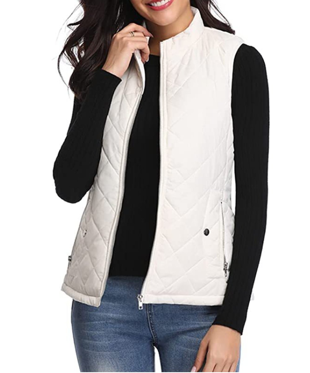 Women's Diamond-Quilted Puffer Gilet with Snap Pockets