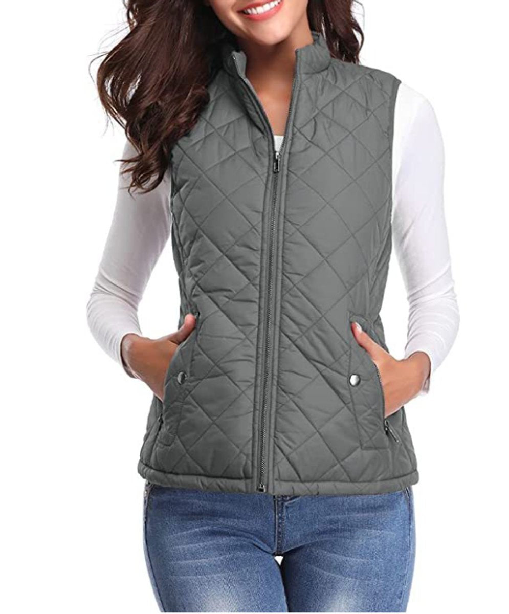 Women's Diamond-Quilted Puffer Gilet with Snap Pockets