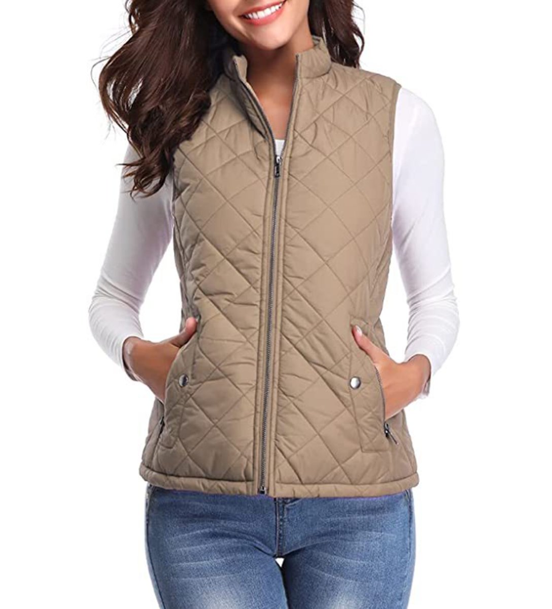 Women's Diamond-Quilted Puffer Gilet with Snap Pockets