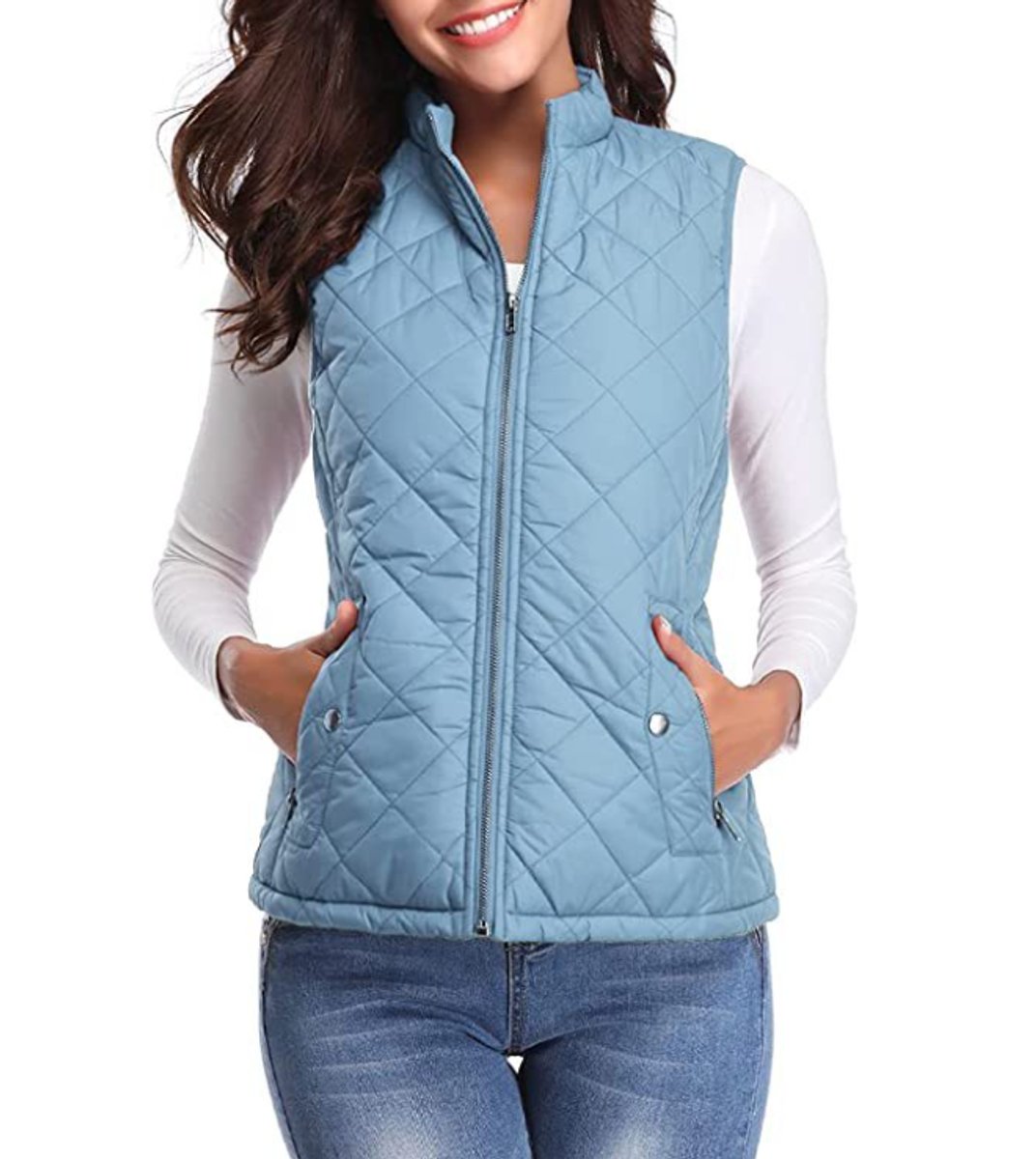 Women's Diamond-Quilted Puffer Gilet with Snap Pockets
