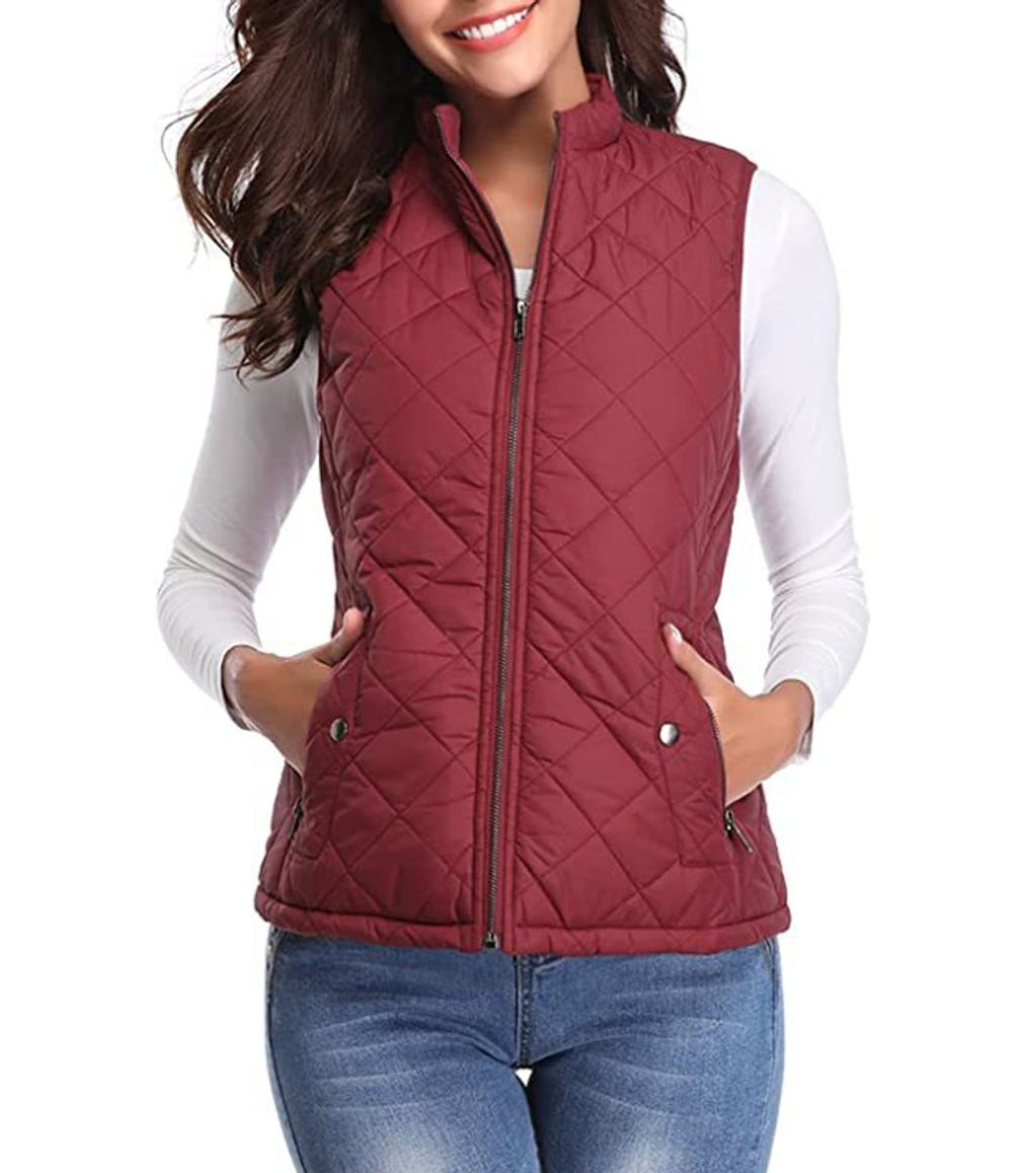 Women's Diamond-Quilted Puffer Gilet with Snap Pockets