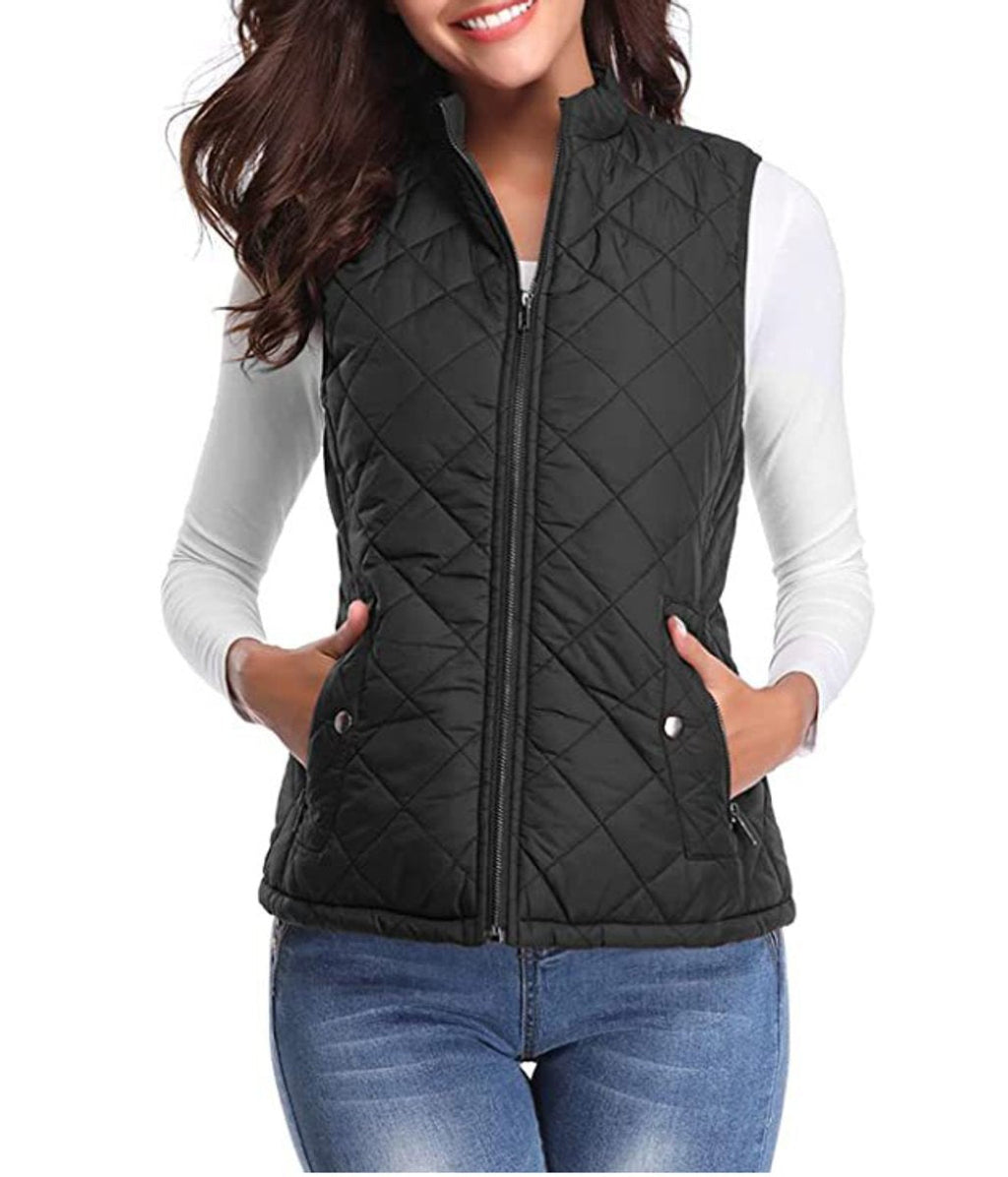 Women's Diamond-Quilted Puffer Gilet with Snap Pockets