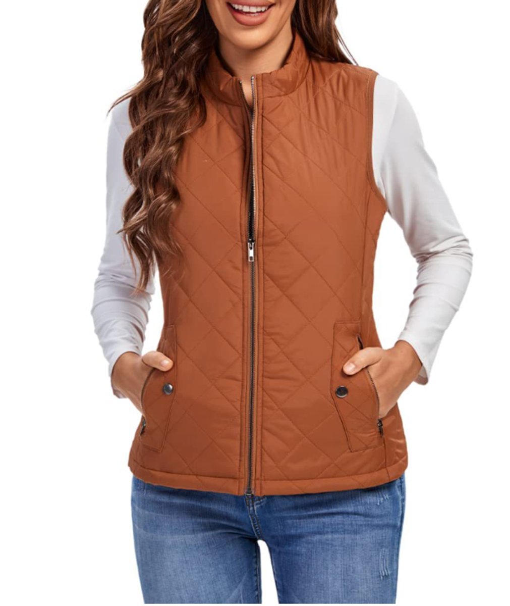 Women's Diamond-Quilted Puffer Gilet with Snap Pockets