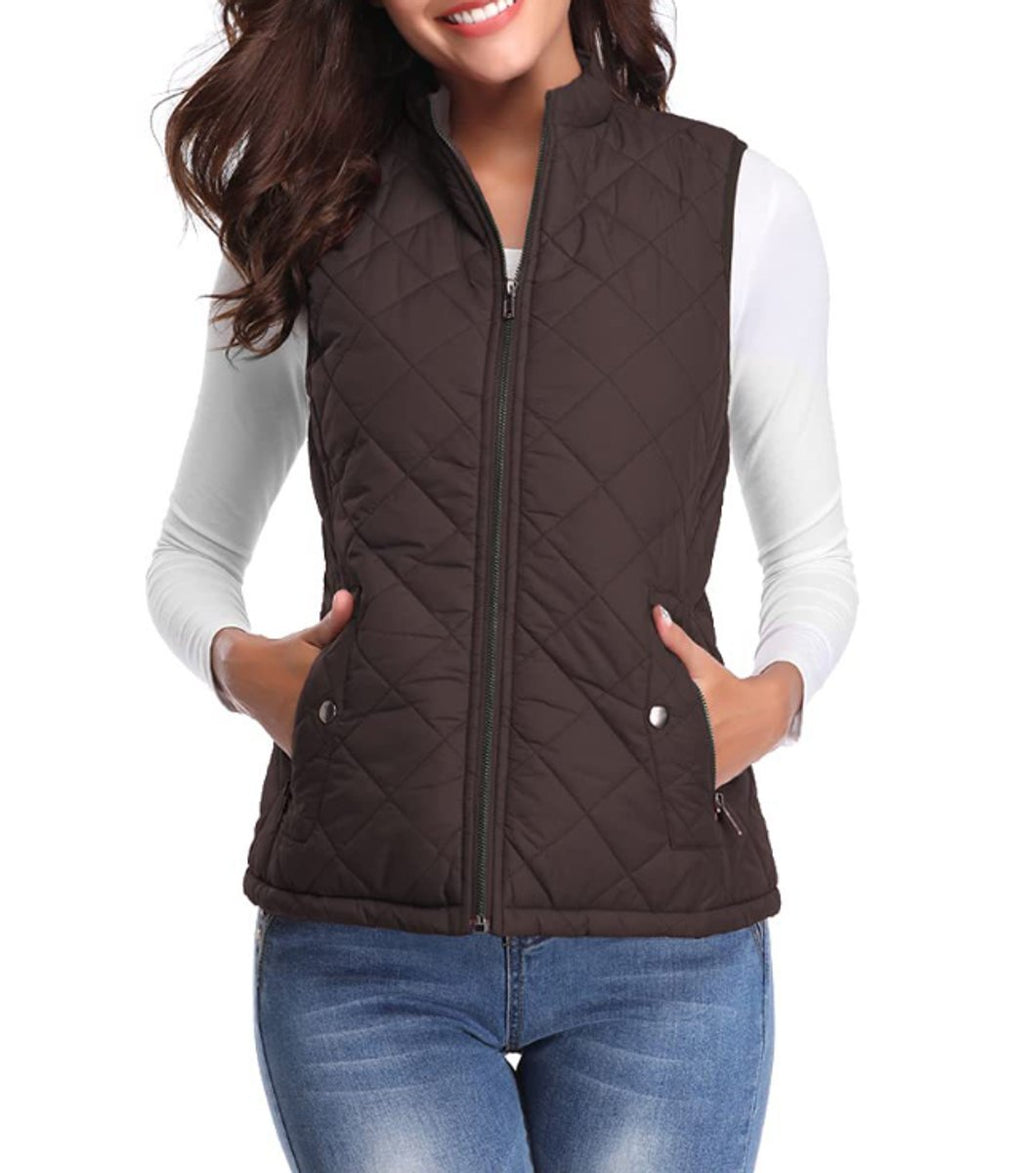 Women's Diamond-Quilted Puffer Gilet with Snap Pockets