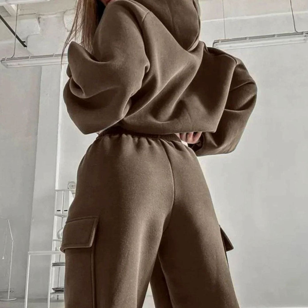 Women's Relaxed Cargo Utility Jogger Sweatsuit Set