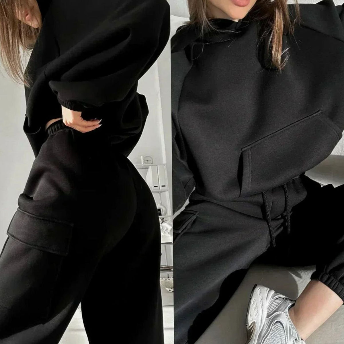 Women's Relaxed Cargo Utility Jogger Sweatsuit Set