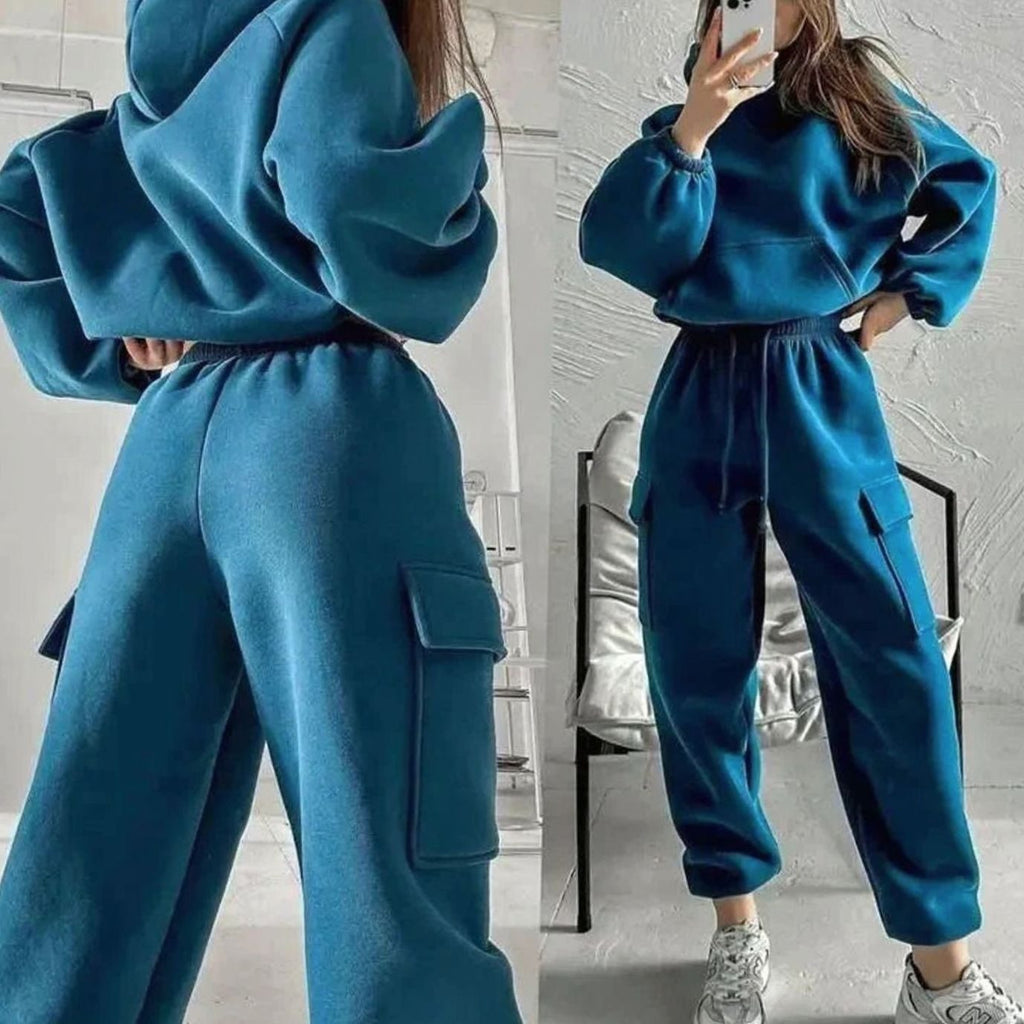 Women's Relaxed Cargo Utility Jogger Sweatsuit Set