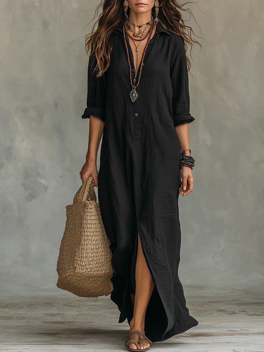 Women's Casual Relaxed Long Shirtwaist Maxi Dress