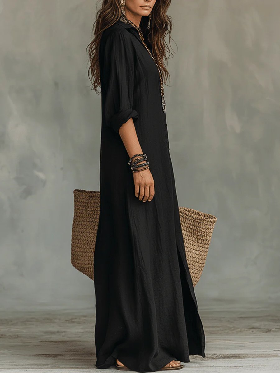 Women's Casual Relaxed Long Shirtwaist Maxi Dress