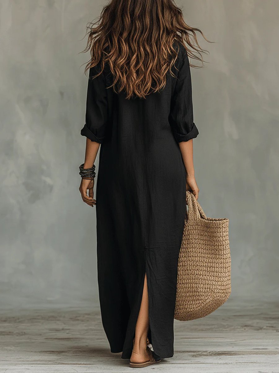 Women's Casual Relaxed Long Shirtwaist Maxi Dress
