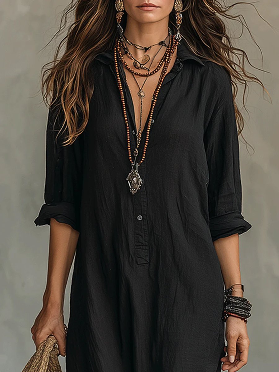 Women's Casual Relaxed Long Shirtwaist Maxi Dress