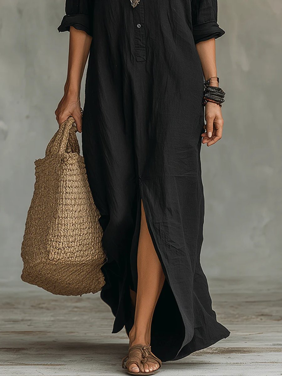 Women's Casual Relaxed Long Shirtwaist Maxi Dress