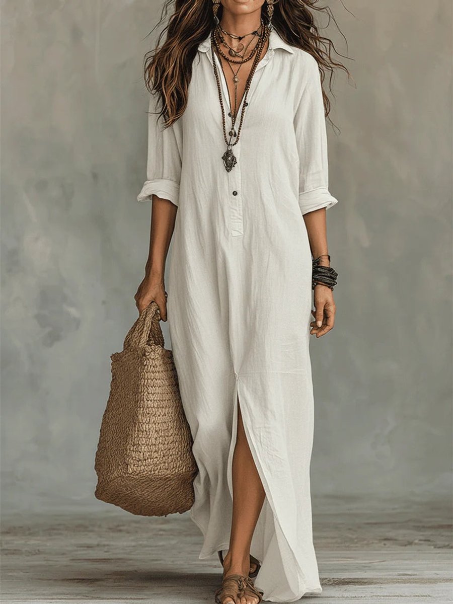 Women's Casual Relaxed Long Shirtwaist Maxi Dress