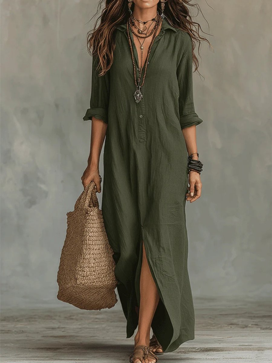 Women's Casual Relaxed Long Shirtwaist Maxi Dress