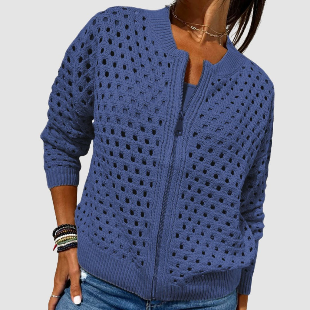 Women's Breathable Hollow Knit Zip-Front Cardigan