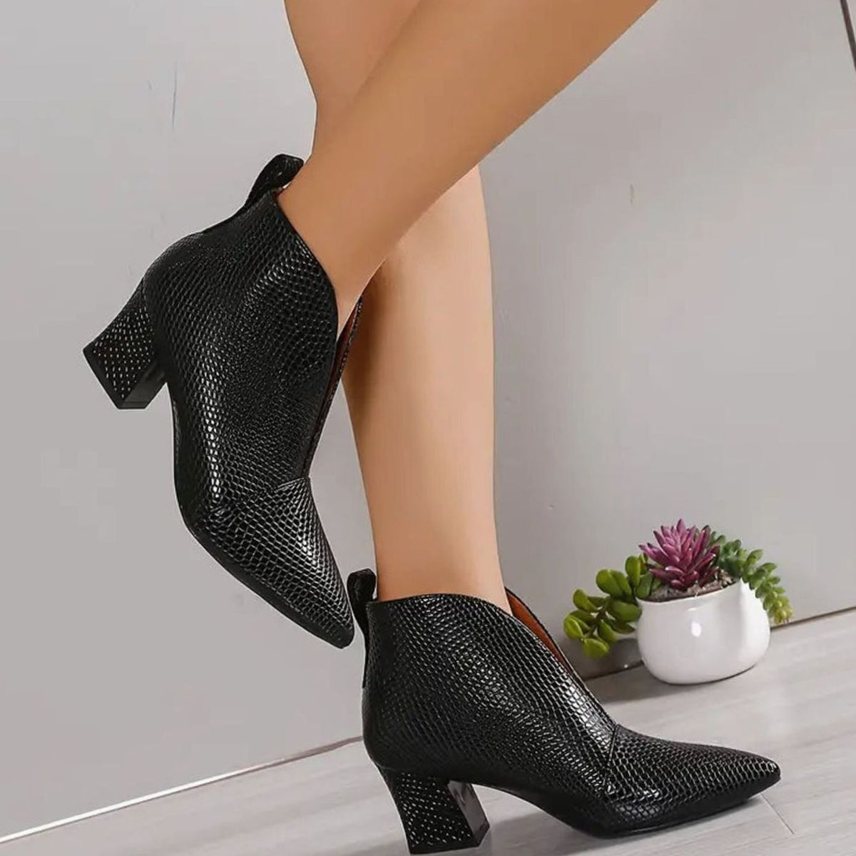 Women's Snake-Style Textured Deep V Opening Ankle Boots