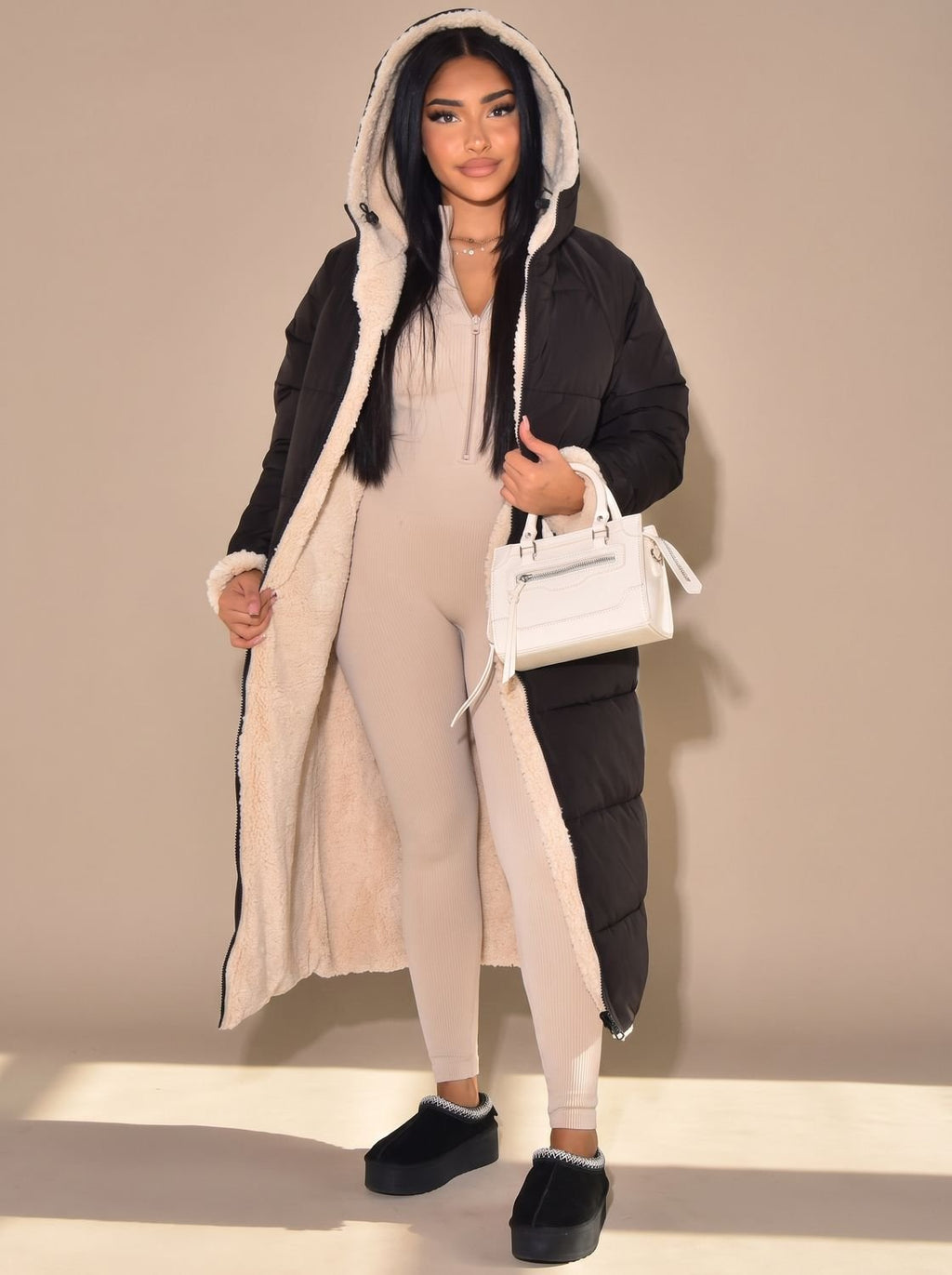 Women's Flip-Side Puffer Coat with Plush Sherpa Hood