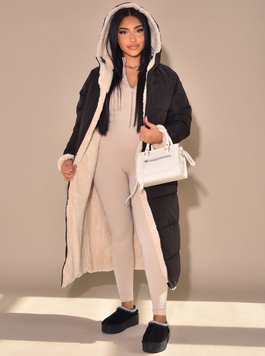 Women's Flip-Side Puffer Coat with Plush Sherpa Hood