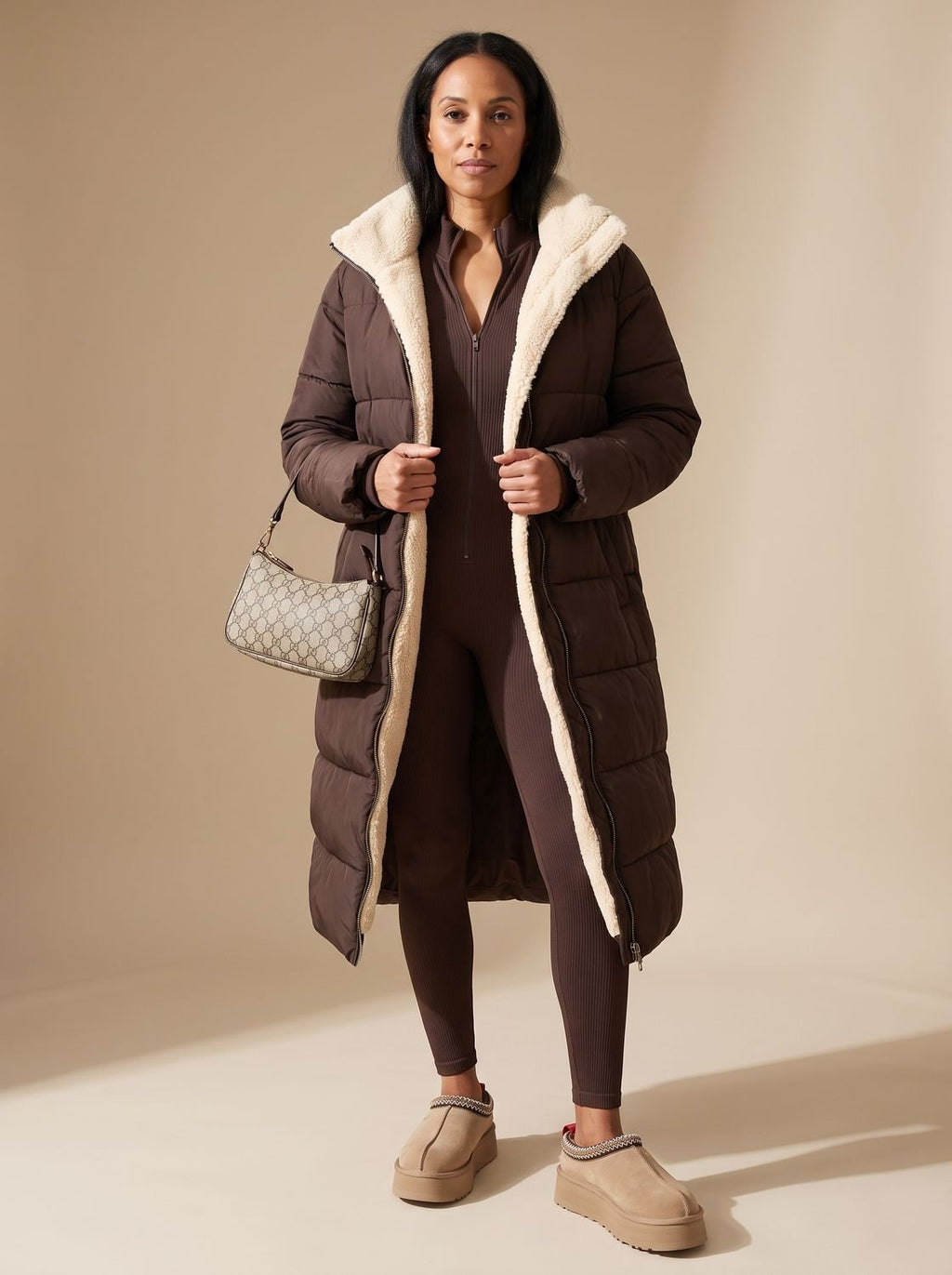 Women's Flip-Side Puffer Coat with Plush Sherpa Hood
