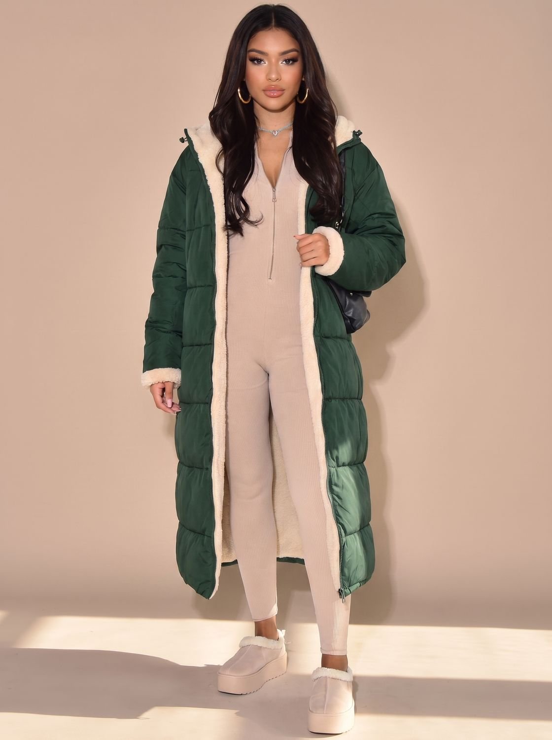 Women's Flip-Side Puffer Coat with Plush Sherpa Hood