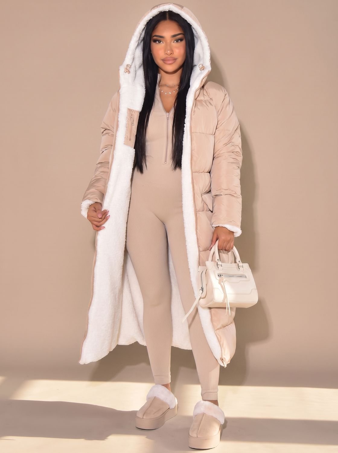 Women's Flip-Side Puffer Coat with Plush Sherpa Hood