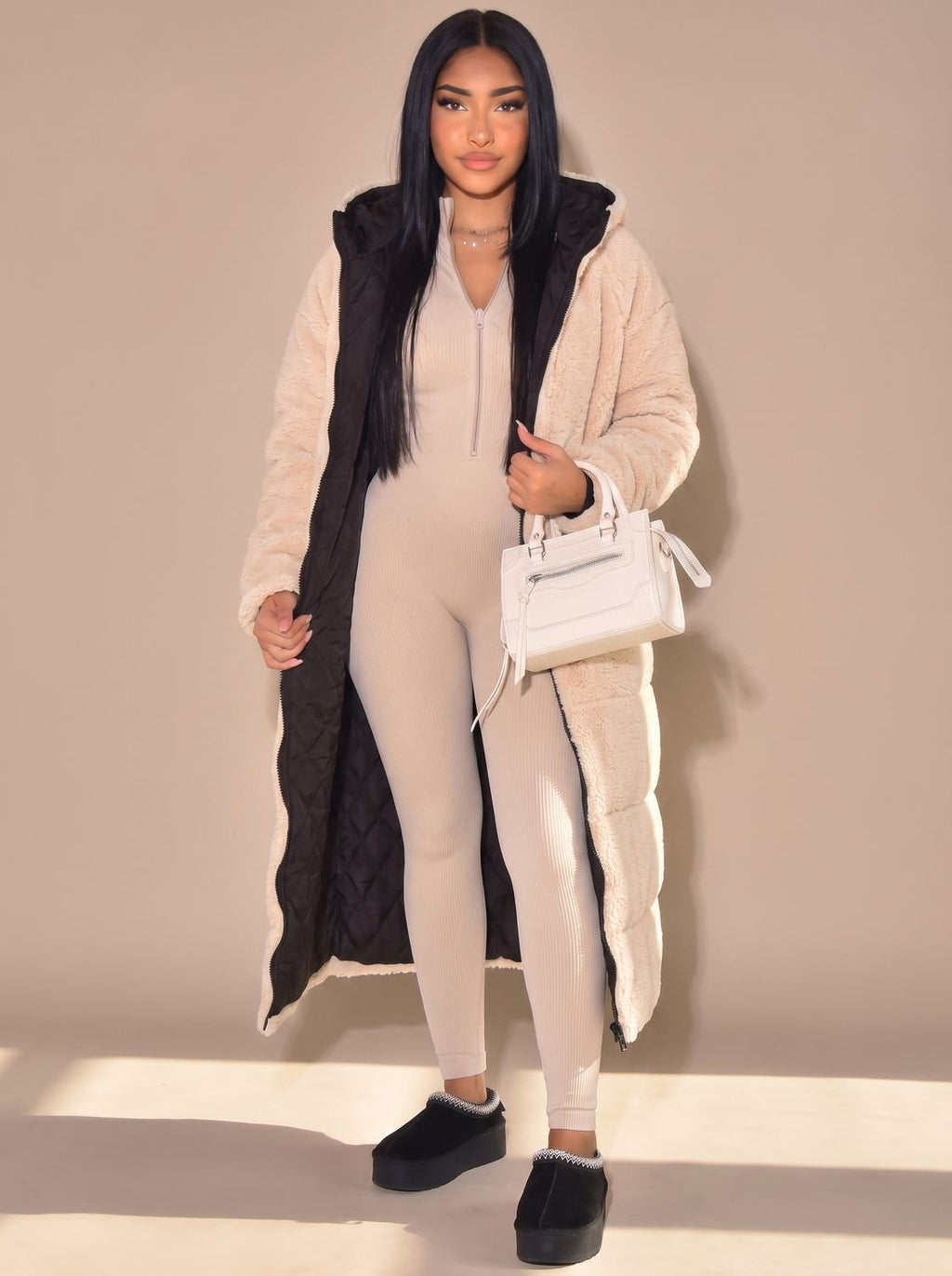 Women's Flip-Side Puffer Coat with Plush Sherpa Hood