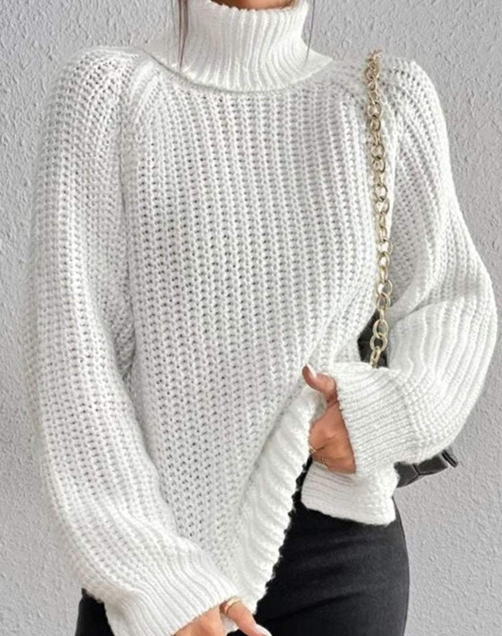 Women's Cozy Ribbed Roll Collar Chunky Knit Pullover