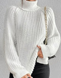 Women's Cozy Ribbed Roll Collar Chunky Knit Pullover