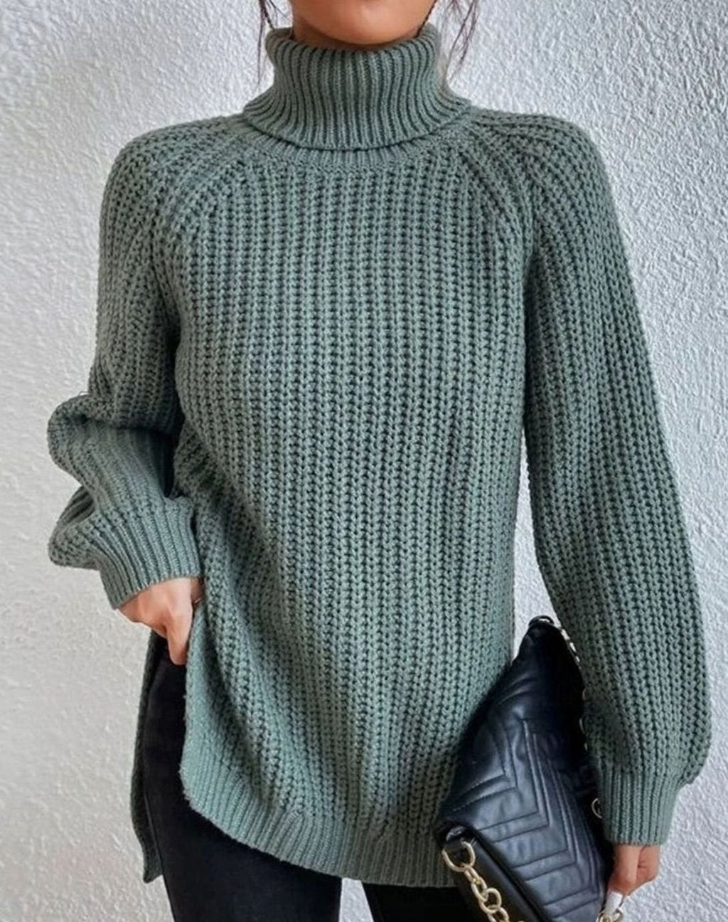 Women's Cozy Ribbed Roll Collar Chunky Knit Pullover