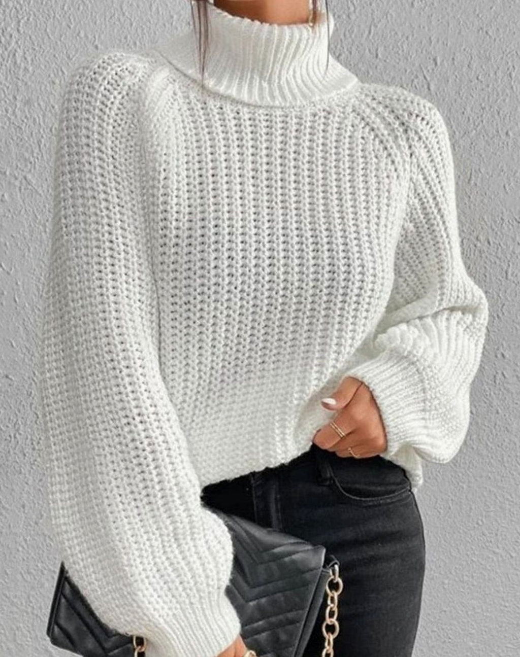 Women's Cozy Ribbed Roll Collar Chunky Knit Pullover