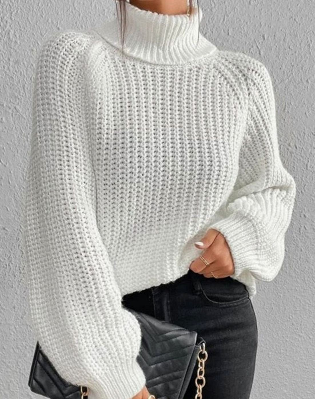 Women's Cozy Ribbed Roll Collar Chunky Knit Pullover