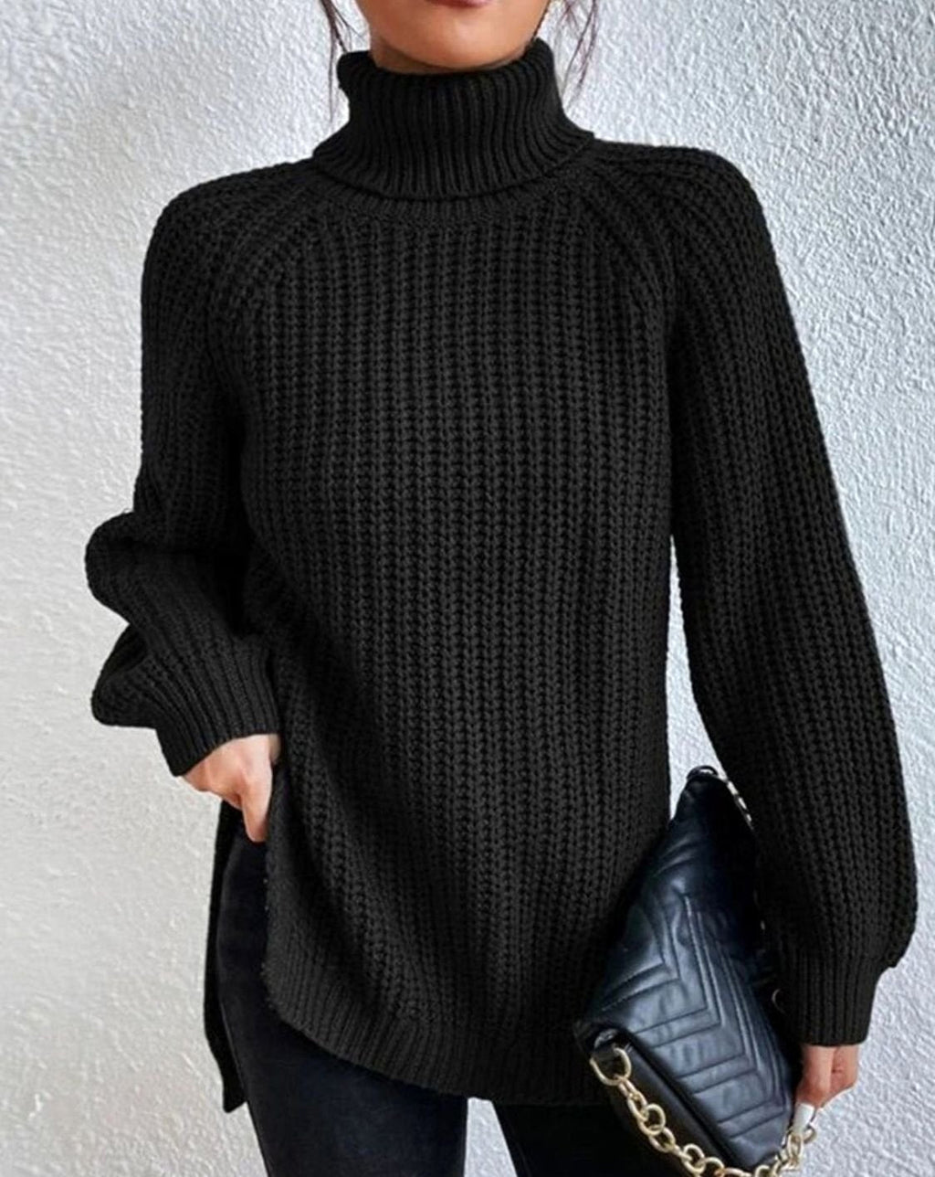 Women's Cozy Ribbed Roll Collar Chunky Knit Pullover