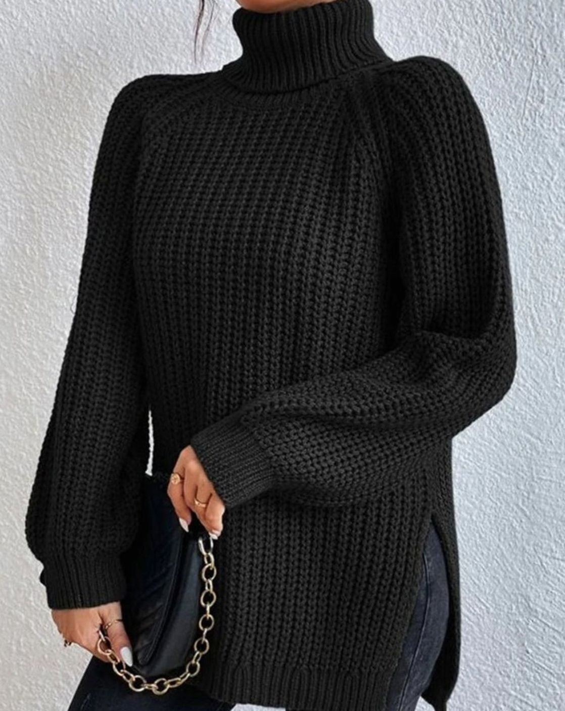 Women's Cozy Ribbed Roll Collar Chunky Knit Pullover