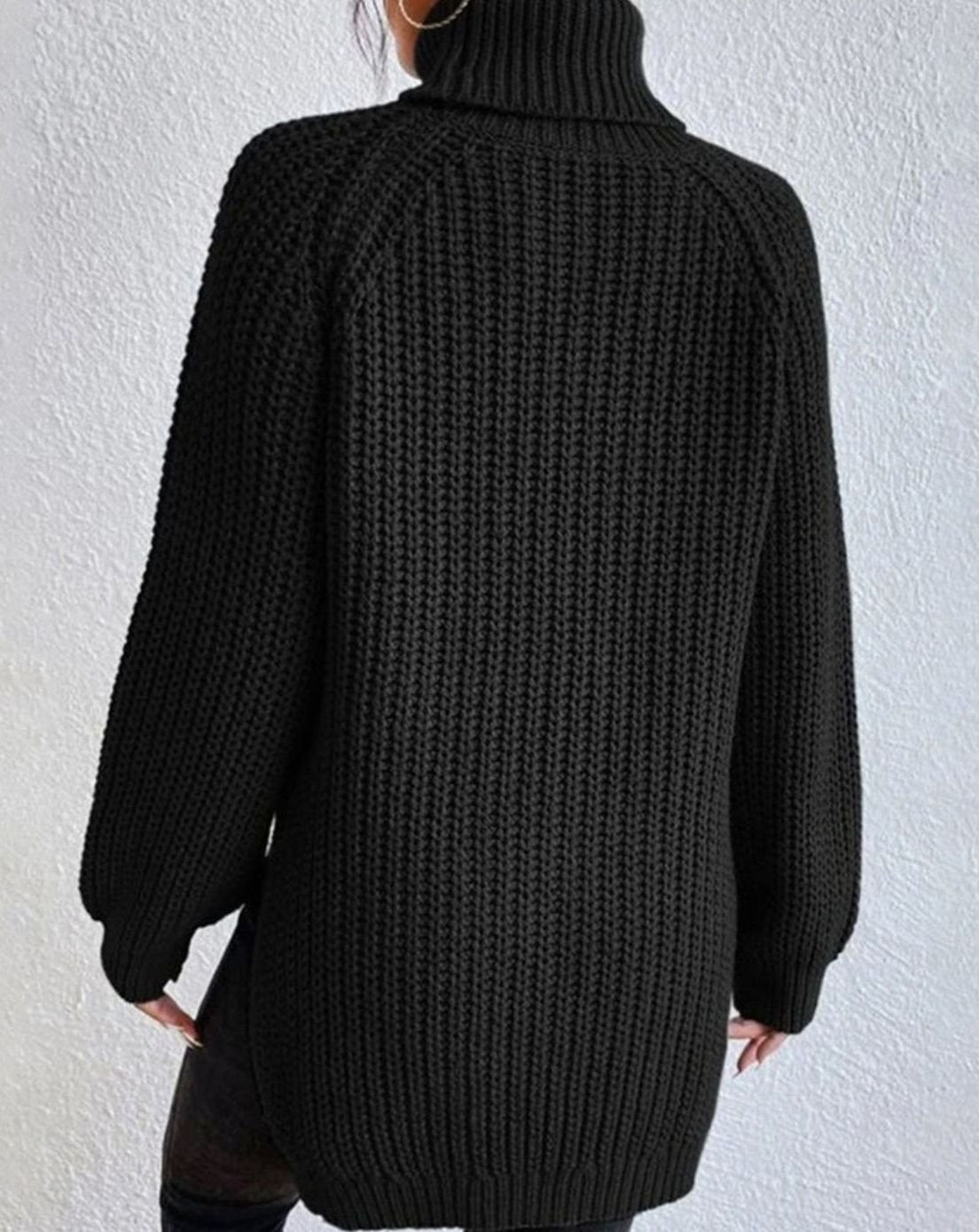 Women's Cozy Ribbed Roll Collar Chunky Knit Pullover