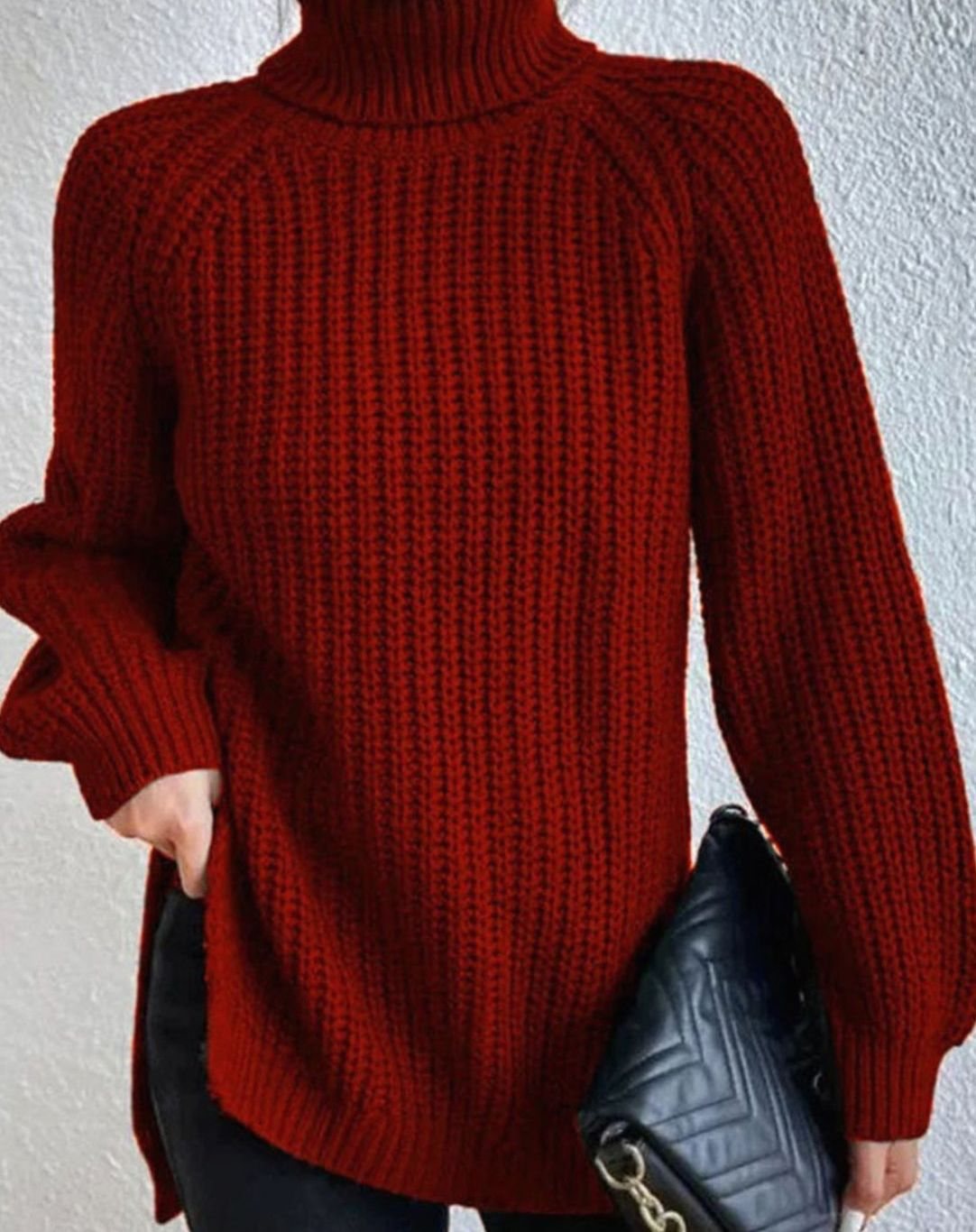 Women's Cozy Ribbed Roll Collar Chunky Knit Pullover