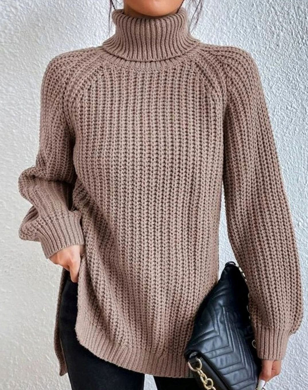 Women's Cozy Ribbed Roll Collar Chunky Knit Pullover
