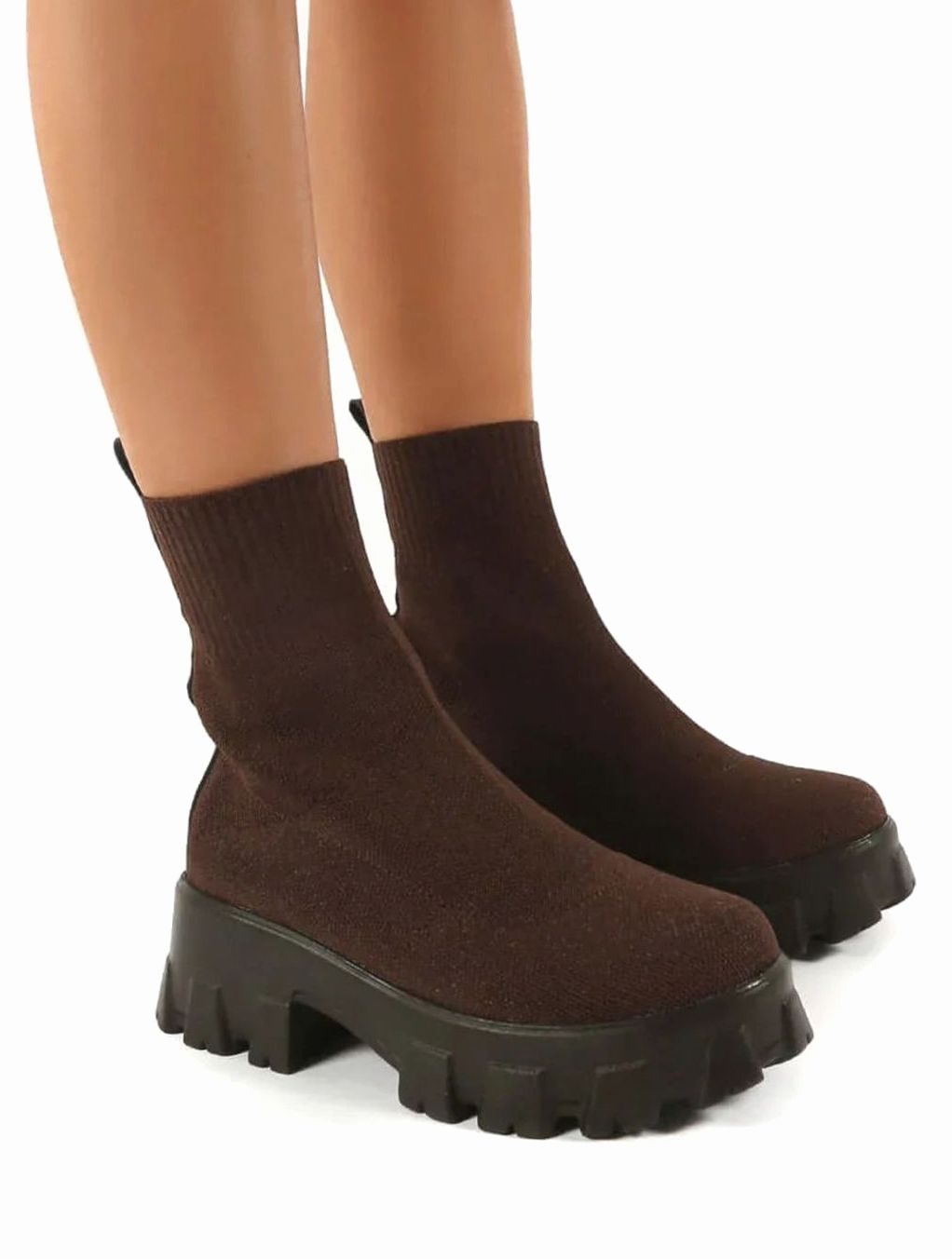 Women's Slip-On Knit Sock Boots with Chunky Sole