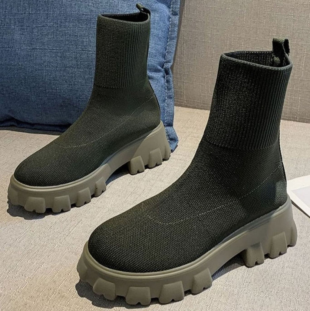Women's Slip-On Knit Sock Boots with Chunky Sole