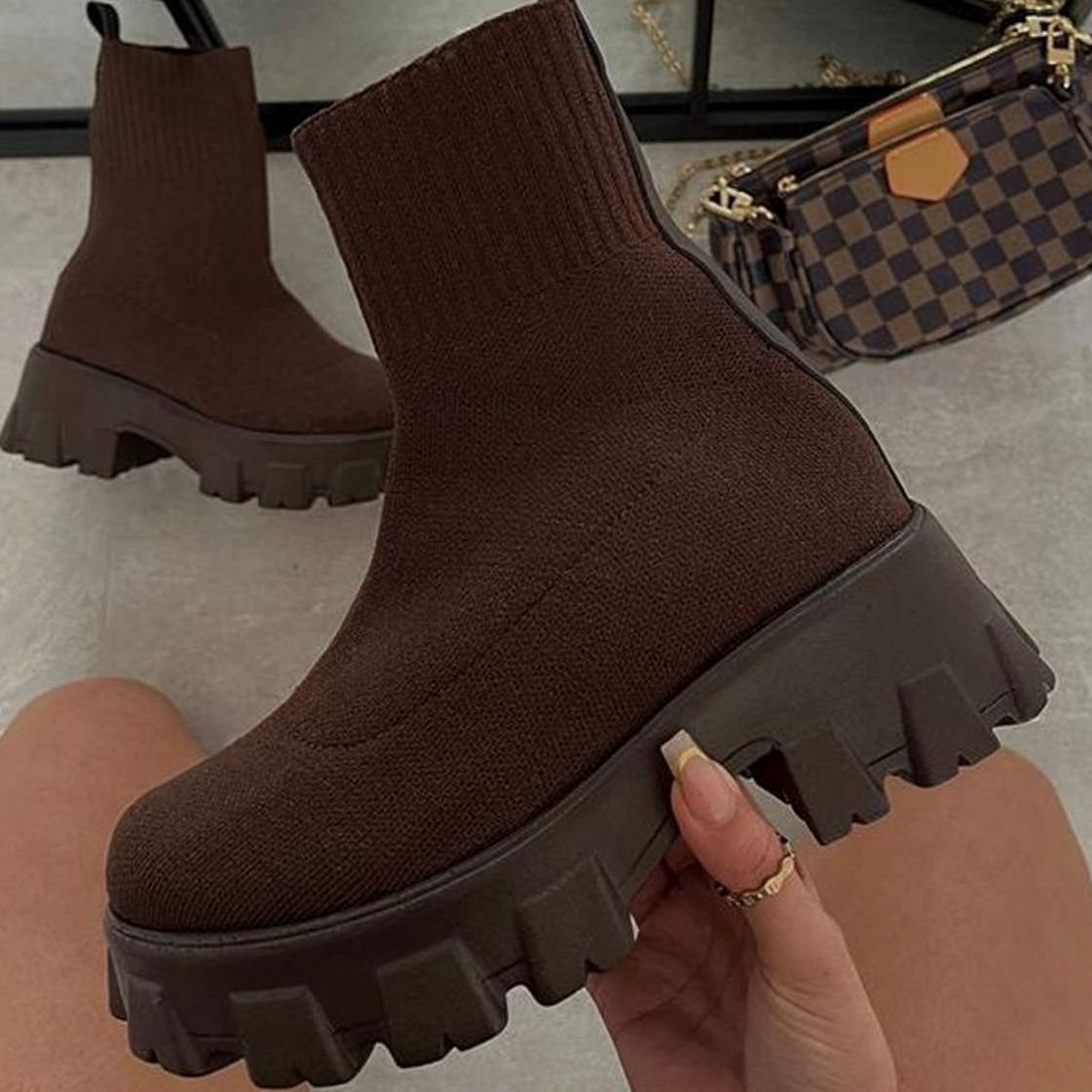 Women's Slip-On Knit Sock Boots with Chunky Sole