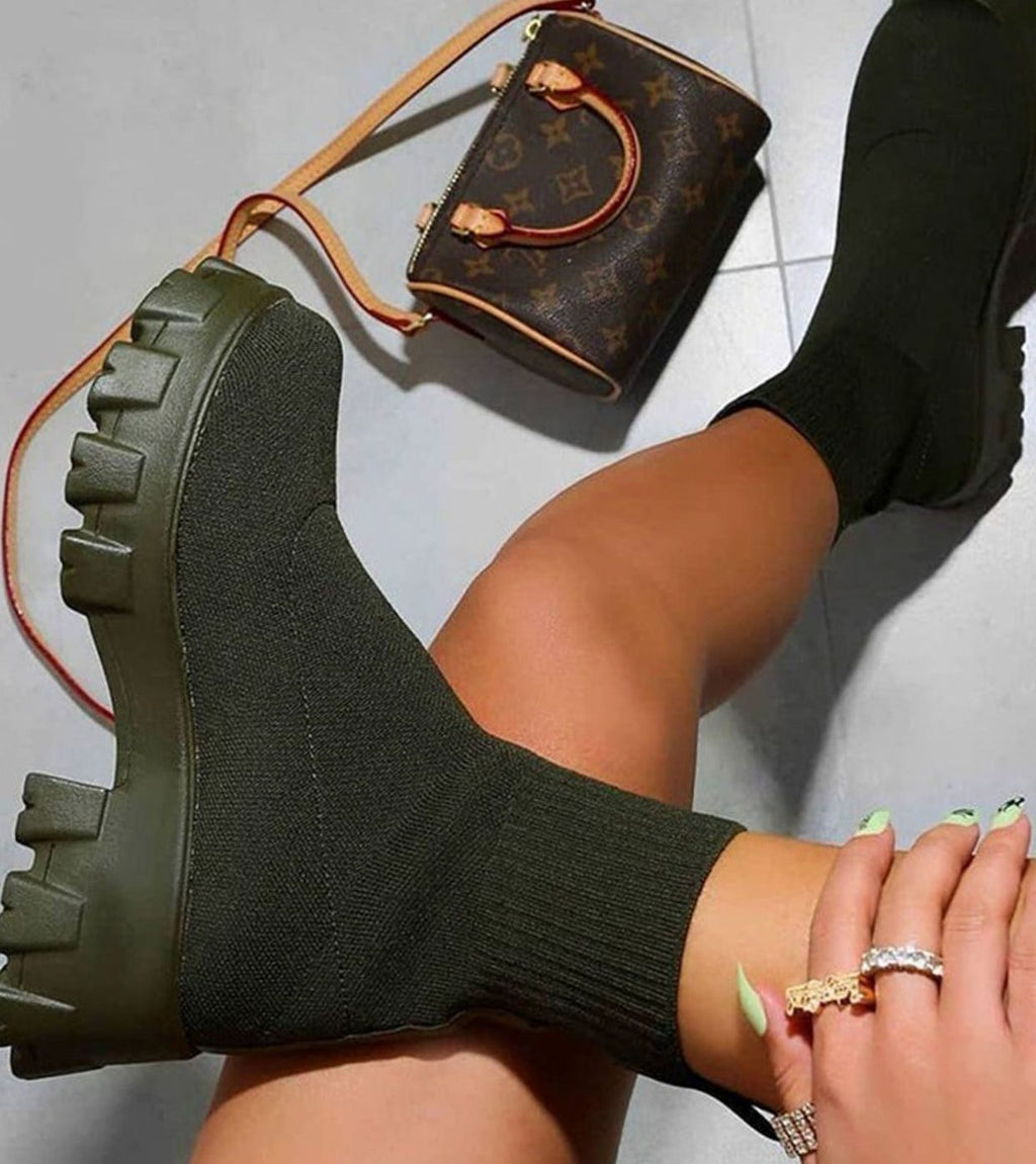 Women's Slip-On Knit Sock Boots with Chunky Sole