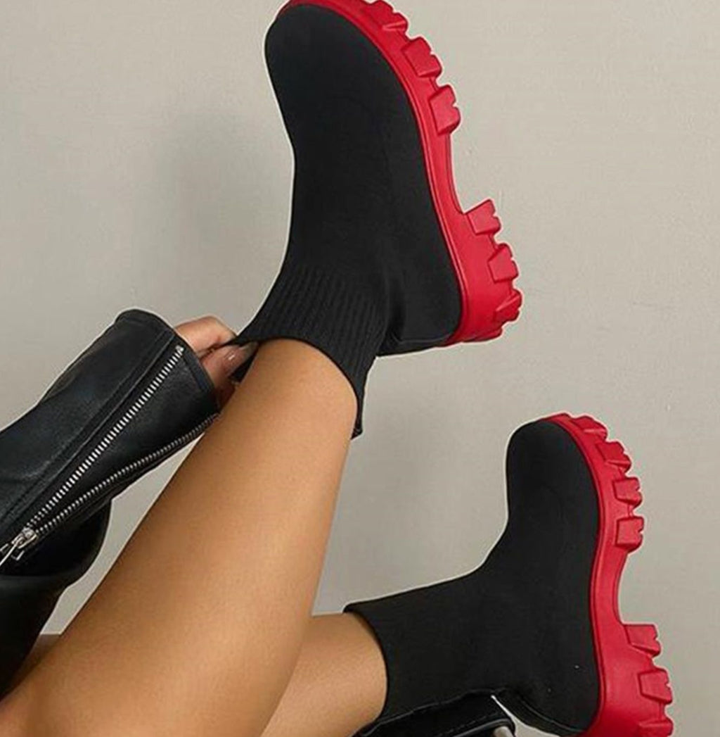 Women's Slip-On Knit Sock Boots with Chunky Sole