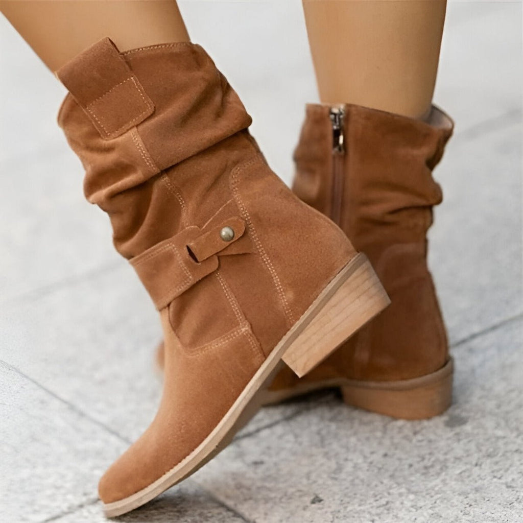 Women's Mid-Calf Slouchy Faux Suede Heeled Boots