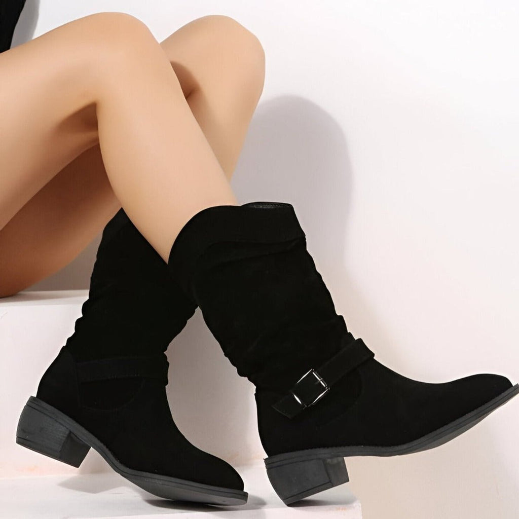 Women's Mid-Calf Slouchy Faux Suede Heeled Boots