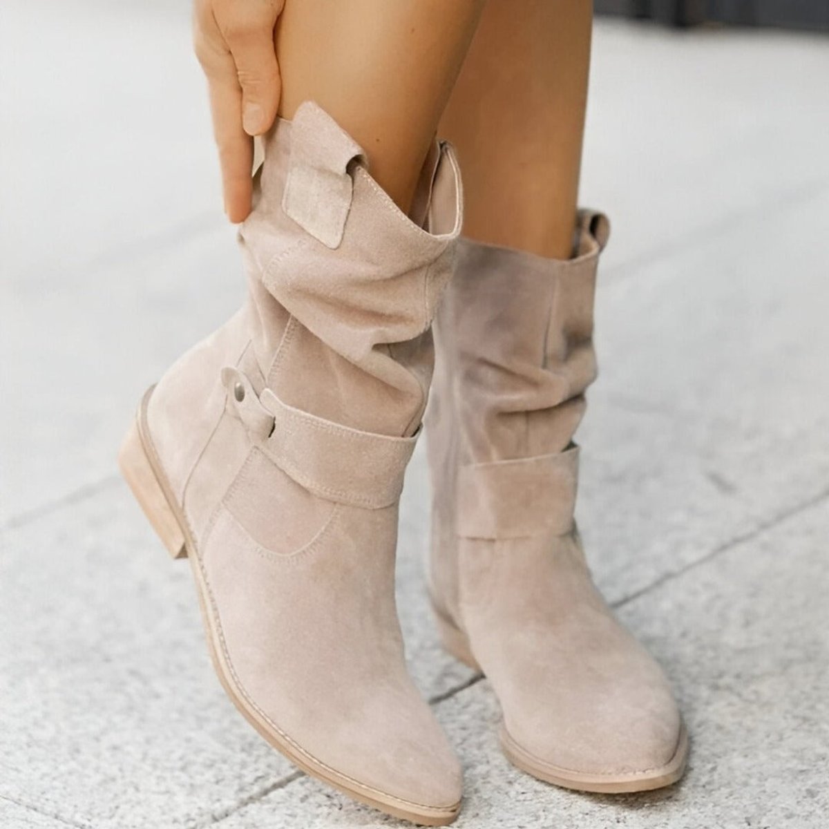 Women's Mid-Calf Slouchy Faux Suede Heeled Boots