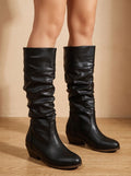 Women's Zipperless Western Knee-High Boots with Gathered Shaft