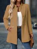 Women's Button Front Stand-Collar Long Tailored Coat